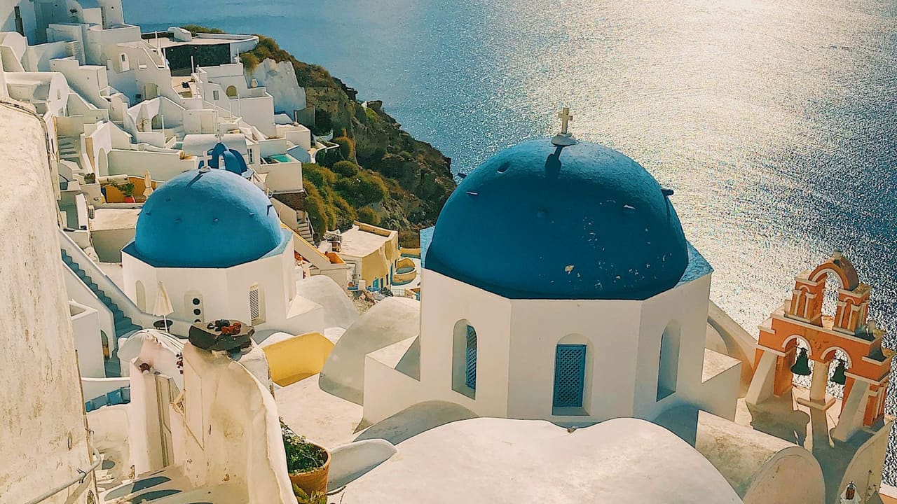 White villas overlooking the Aegean Sea in Santorini